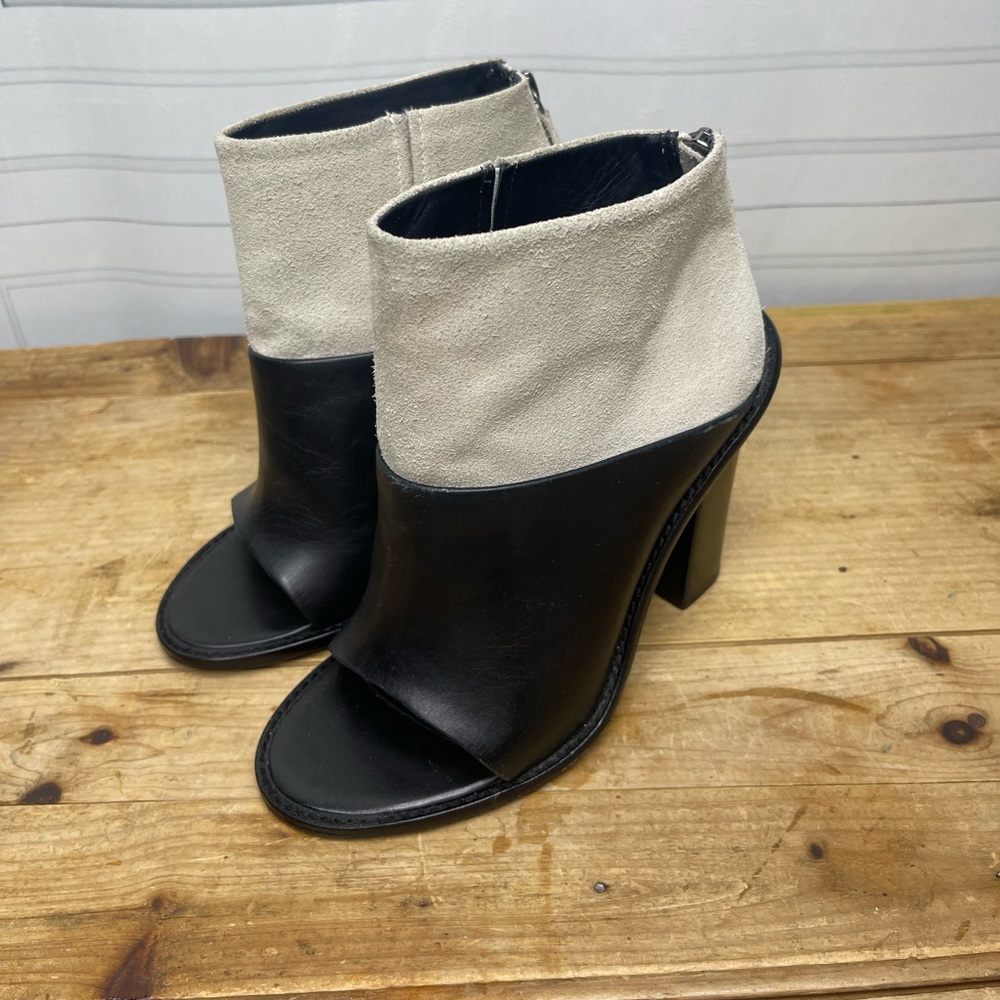 Tibi Black and Cream Two-Tone Open-Toe Ankle Booties - Picture 2 of 15